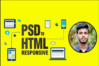 convert PSD to HTML, figma to HTML, sketch to HTML, CSS responsive bootstrap5