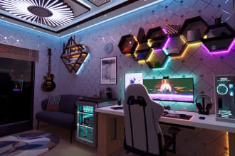 design and 3d render your room for gaming, streaming