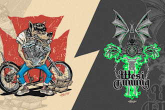hand draw illustration cartoon, motorcycle, racing, t shirt
