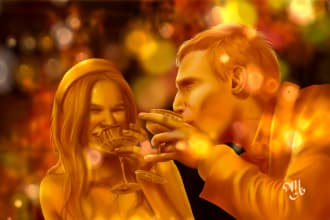 draw unique realistic digital gold portrait painting