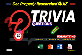 write any quiz, trivia questions, mcqs, on your topic and format