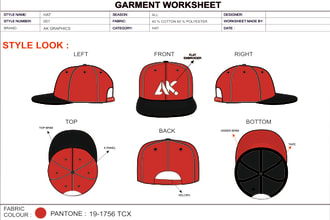 create mock up and techpack for hat and cap