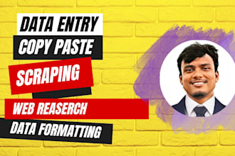do data entry, CRM, copy paste, scrapping, web research, typing
