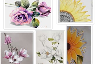 draw your favourite flowers in coloured pencils