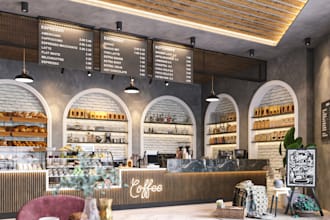 design luxury coffee bar and hotdog shop interior design