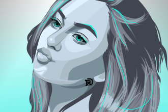 draw your picture into cartoon portrait cyan color style