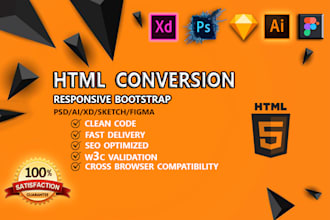 convert PSD to html sketch to html figma to html responsive