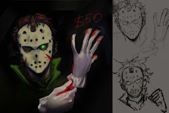 create creepy semi realistic horror illustration