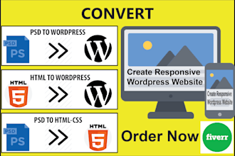 convert PSD to wordpress, PSD to HTML, HTML to wordpress