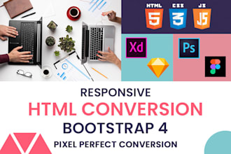 convert figma to html, xd to html, psd to html using bootstrap or HTML5
