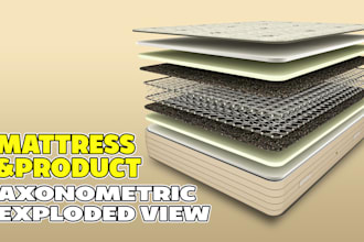 3d axonometric and exploded view of your mattress or product