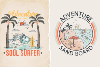 surfing summer t shirt and logo design