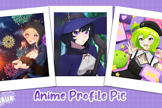 draw cute anime profile picture, avatar, for twitch, socials