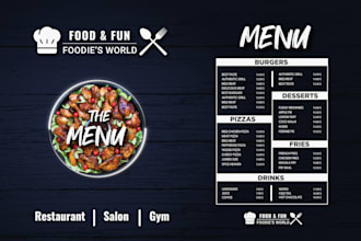 do food or restaurant menu design and gym, spa, salon price list