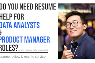 write resume, cover letter for data analyts, product managers, tech, students