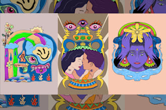 create detailed art of psychedelic album cover