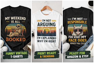 create print ready t shirt design for amazon merch, etsy and pod