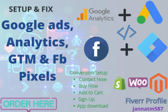 setup and fix google analytics, tag manager, facebook pixel