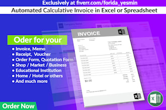 create an auto calculative invoice in excel or spreadsheet