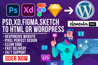 convert figma, sketch, psd, xd to wordpress using elementor pro