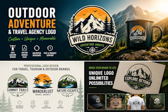 design a custom outdoor adventure and travel agency logo