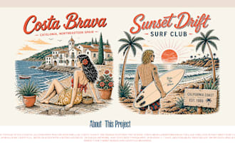 design premium vintage surf t shirt graphics for clothing brands