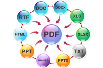 convert PDF, word, excel, XML, json, CSV, sql files
