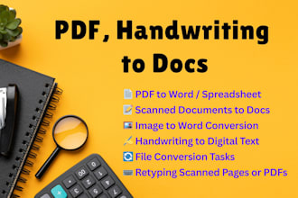 do PDF, handwriting to word, convert scan PDF to excel or google sheet