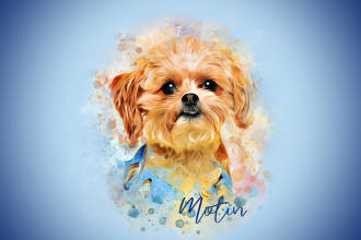 design professional digital watercolor and oil portrait art of your pet animal