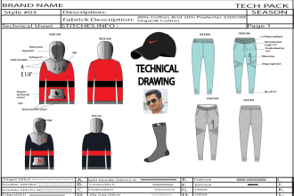 do technical flat sketch and color fashion tech pack for garments