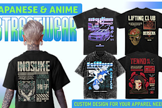 do japanese and anime streetwear design for tshirt and clothing brand