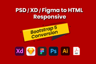 convert PSD to HTML, xd to HTML, figma to HTML, responsive bootstrap 5
