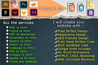 clone website or converting  PSD to HTML CSS bootstrap javascript