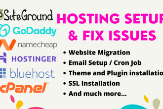 setup web hosting on bluehost, hostinger, hostgator, dreamhost, godaddy