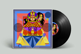 draw psychedelic ,vintage illustration for album ,tshirt etc
