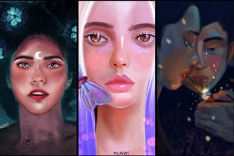 draw digital realistic  and semirealistic portraits
