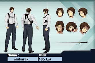 draw anime character sheet for you