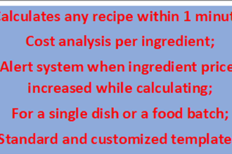 help calculate your recipe and menu costs