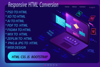 conversion PSD to HTML sketch to HTML, figma,image to HTML CSS with bootstrap