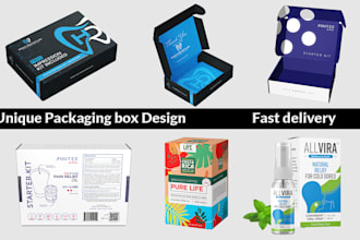 creative product packaging design, subscription box, mailer, label and 3d mockup