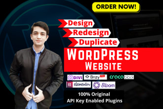 design, redesign, duplicate wordpress website with elementor, divi, jet plugins