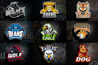 design an esports logo, wolf, tiger, eagle, bear, fox