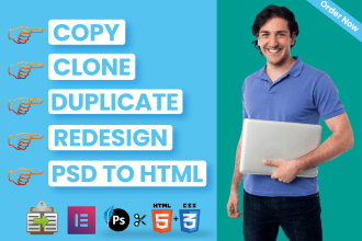 design wordpress website copy, clone, duplicate,redesign,psd using elementor pro
