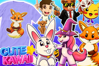 do cute kawaii cartoon, animal, mascot for t shirt design
