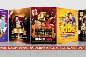 do flyer for kids party, comedy night, karaoke, back to school, after graduation