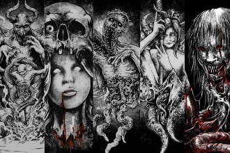 do an brutal dark horror metal art illustration