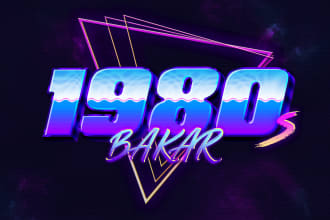 design 80s retro style chrome neon 3d logo