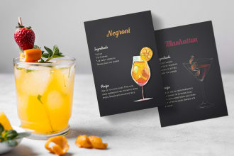 design creative professional cocktail recipe card and menu