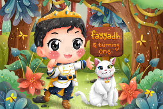 draw birthday card illustration for your children