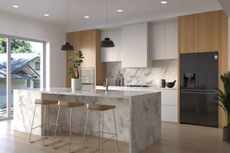 design kitchen interior and render 3d realistic images